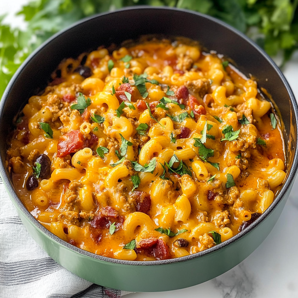 Recipe preparation for Chili Mac and Cheese