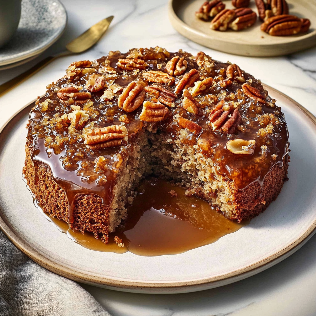 Recipe preparation for Pecan Upside Down Cake
