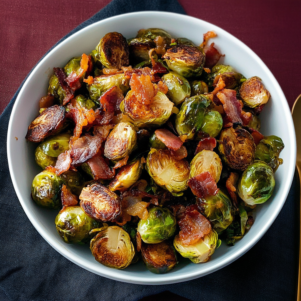 Recipe preparation for Maple Dijon Brussels Sprout & Bacon Medley