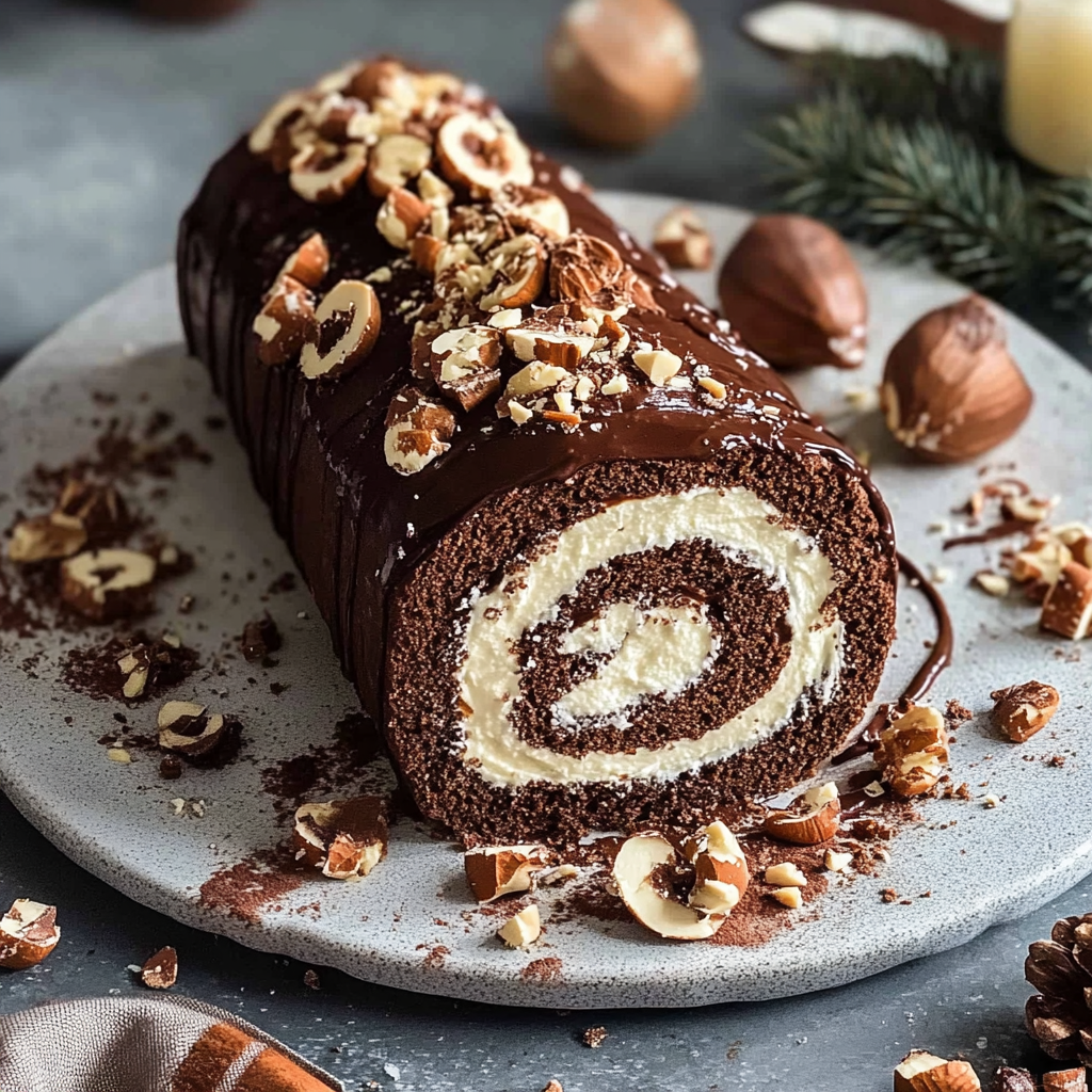Recipe preparation for Chocolate Hazelnut Yule Log