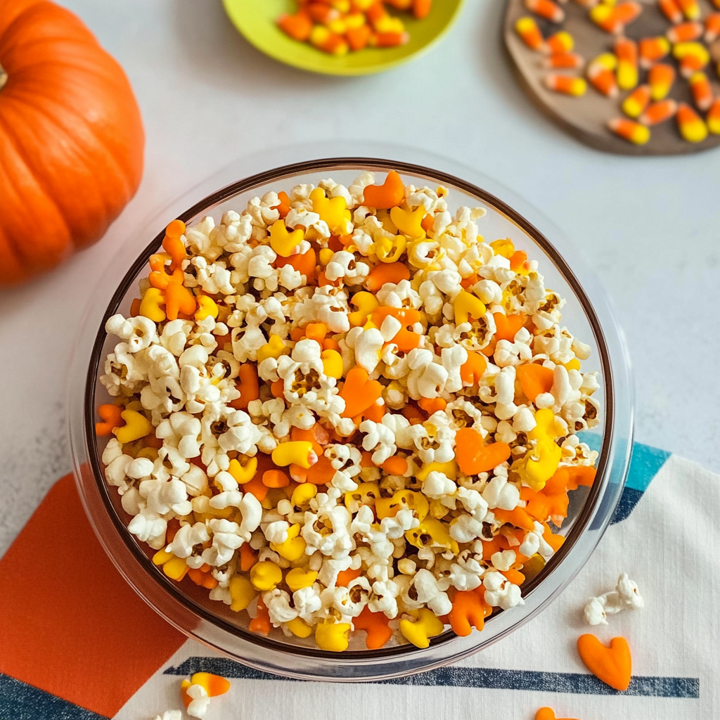 Recipe preparation for Candy Corn Popcorn
