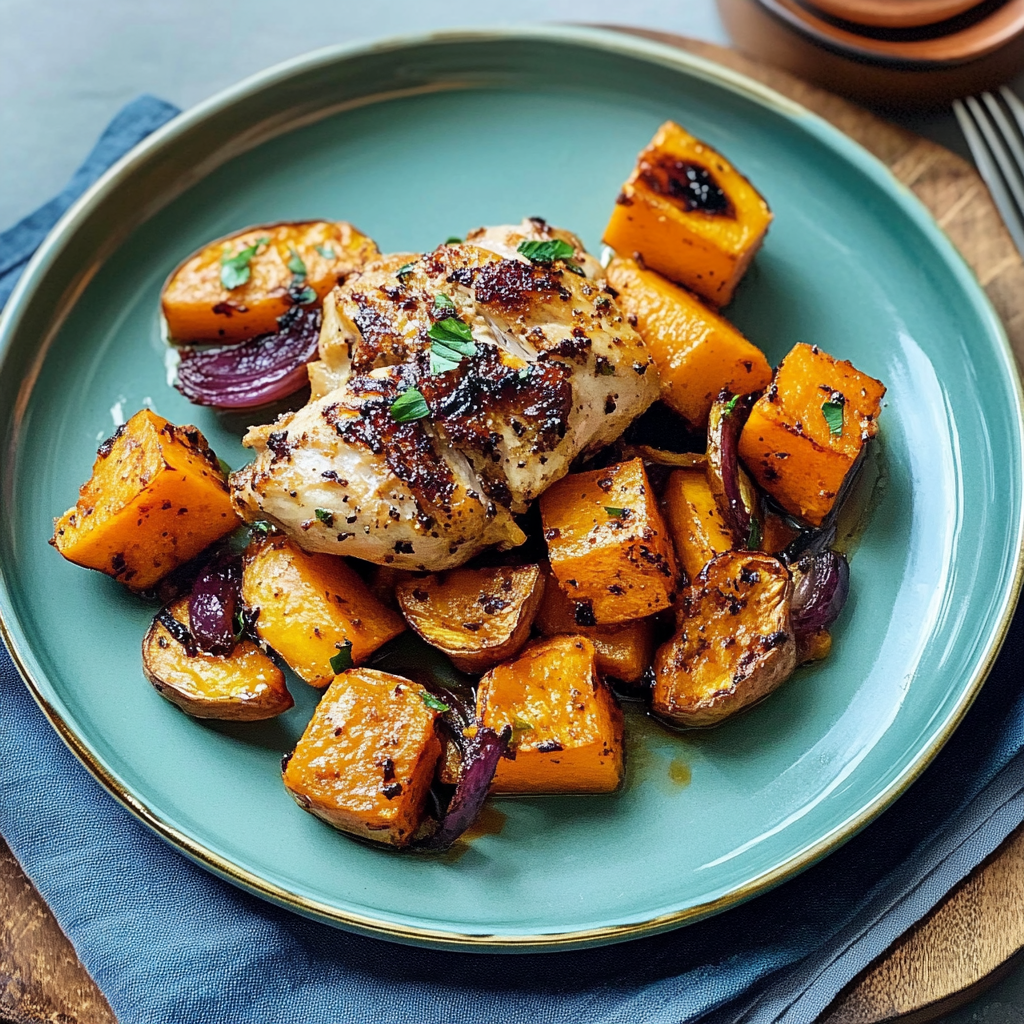 Recipe preparation for Sheet Pan BBQ Chicken and Sweet Potatoes