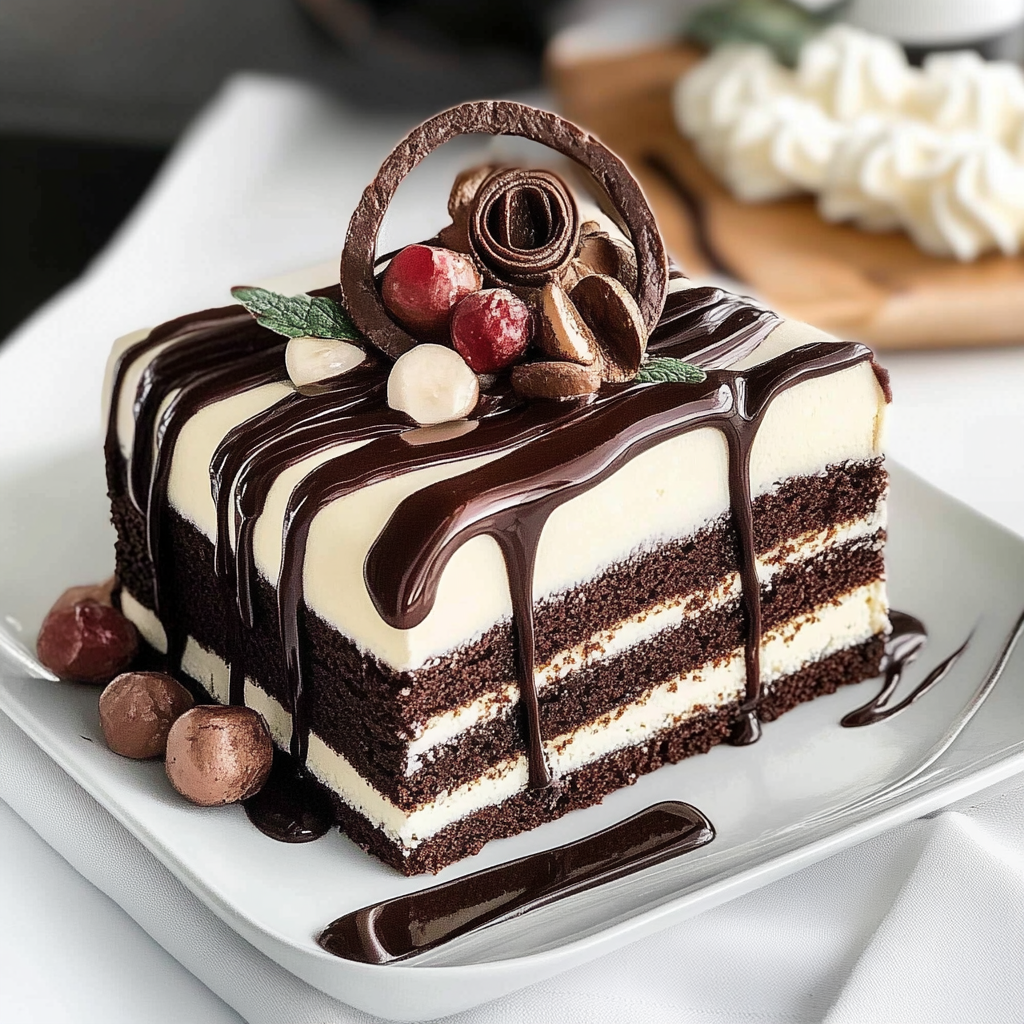 Recipe preparation for Tuxedo Bar Cake