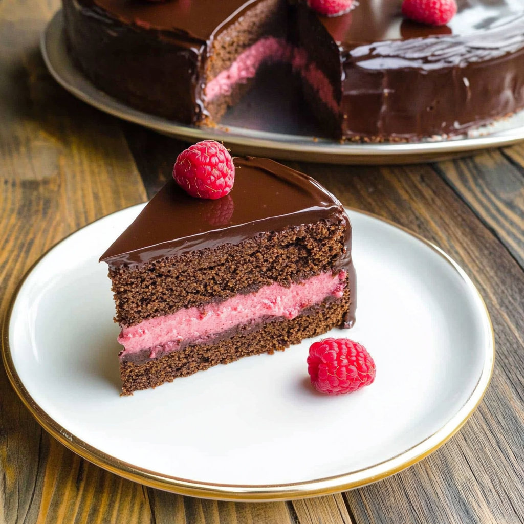 Recipe preparation for Dark Chocolate Raspberry Mousse Cake