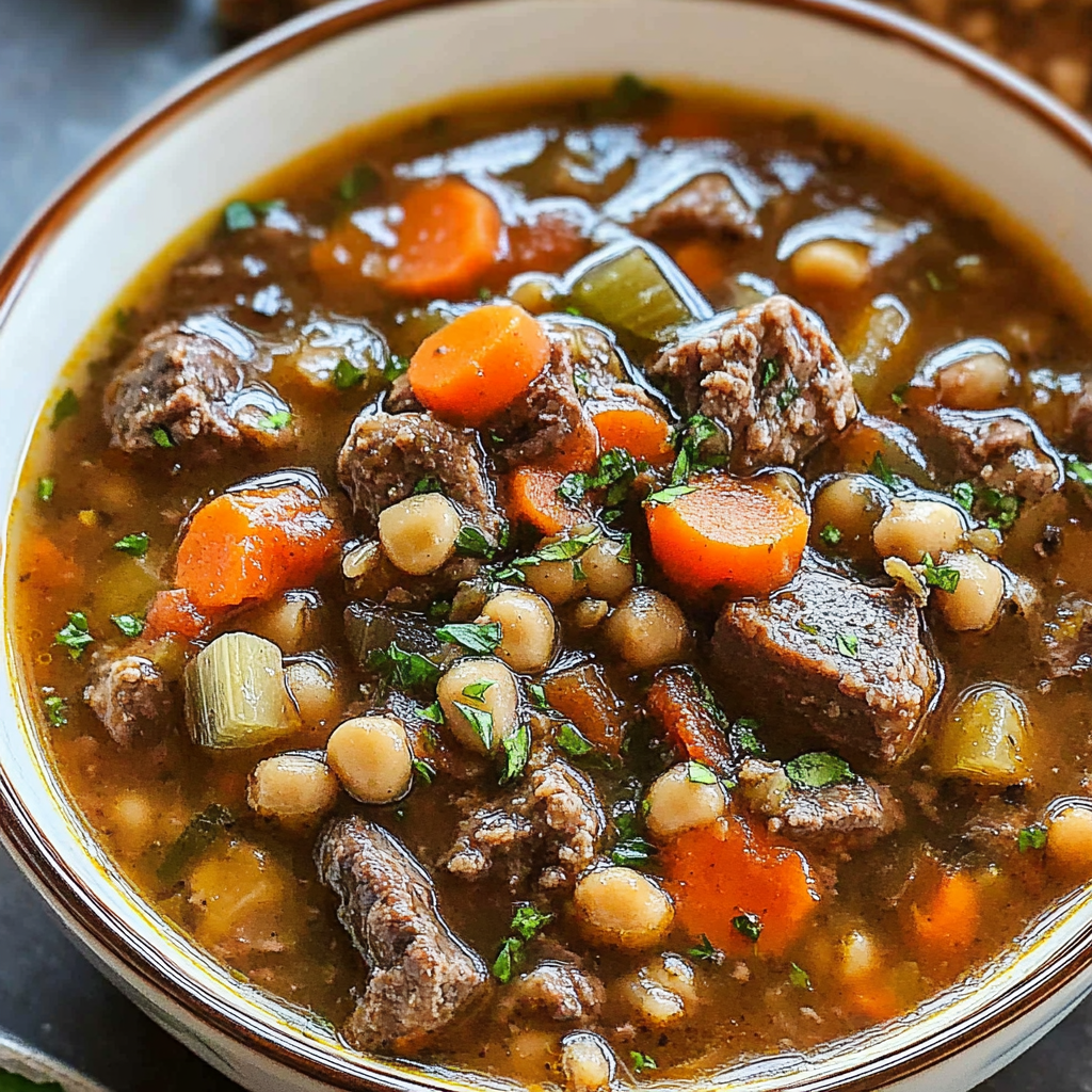 Recipe preparation for Crockpot Beef and Barley Soup