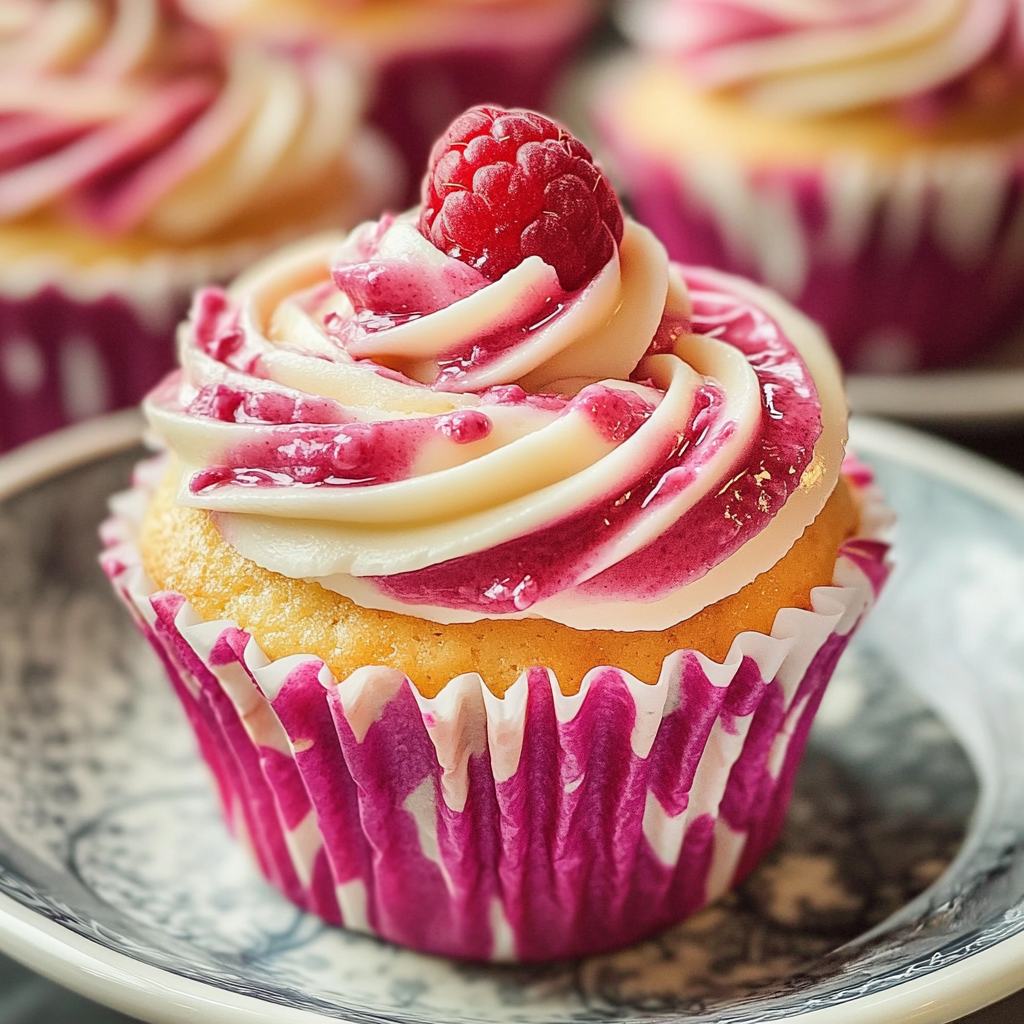 Recipe preparation for Raspberry Swirl Cupcakes