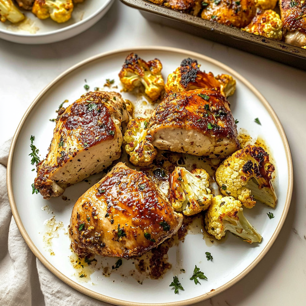 Recipe preparation for Chicken & Cauliflower Sheet Pan Dinner