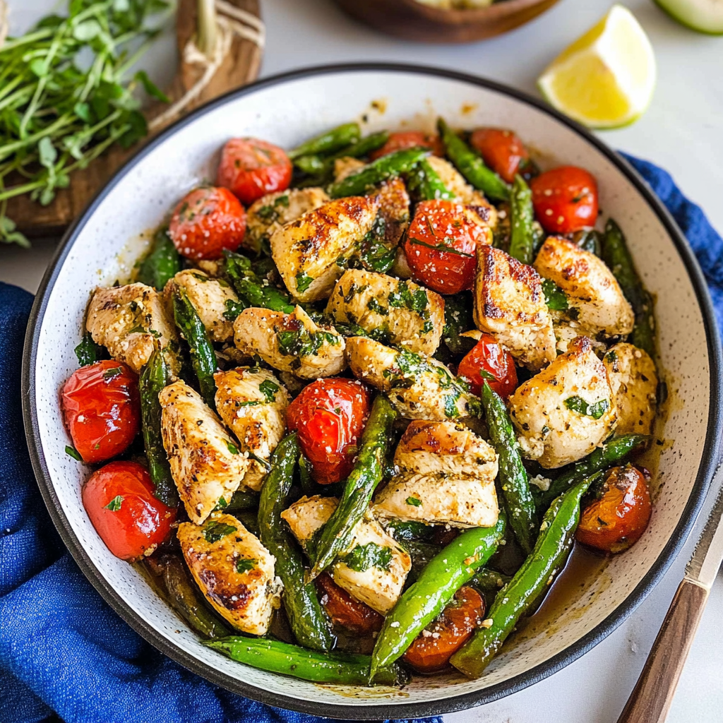 Recipe preparation for Pesto & White Wine Chicken & Veggies