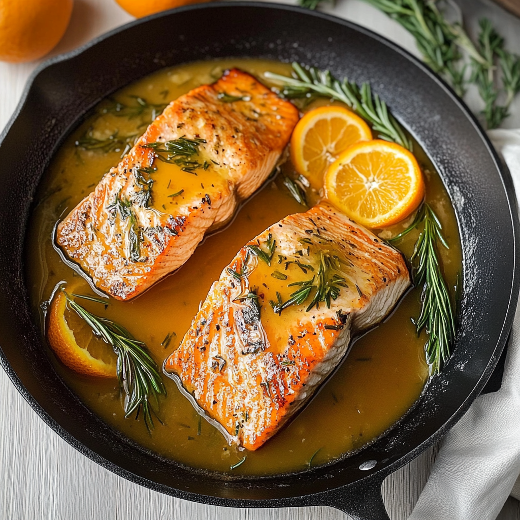 Recipe preparation for Orange Glazed Salmon with Rosemary