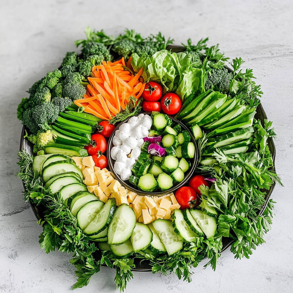 Recipe preparation for Festive Crudité Platter Wreath