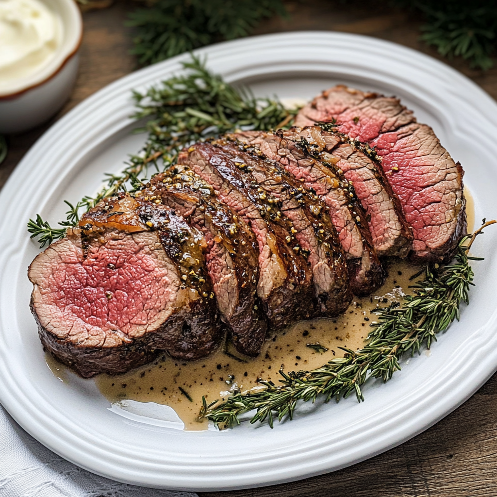 Recipe preparation for Oven Roast Beef Tenderloin with Horseradish-Mustard Sauce