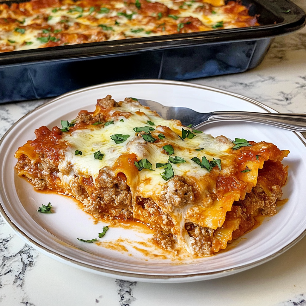 Recipe preparation for Ground Beef Sheet Pan Lasagna