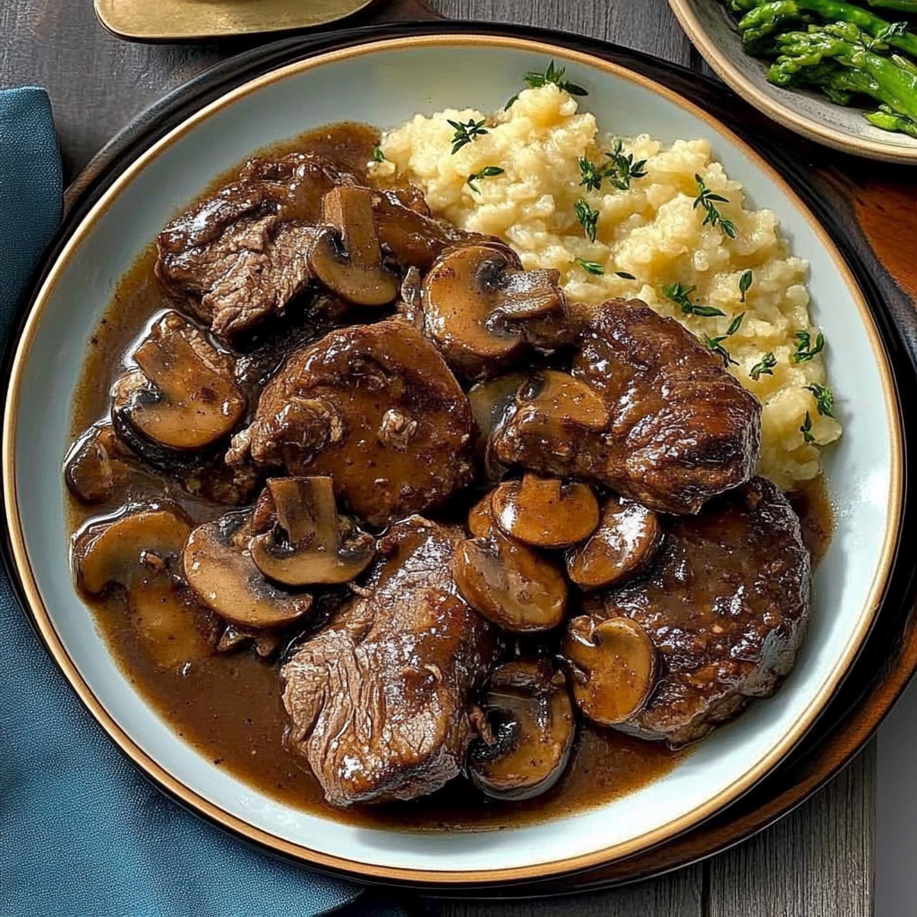 Recipe preparation for Beef Tenderloin Tips in Mushroom Gravy