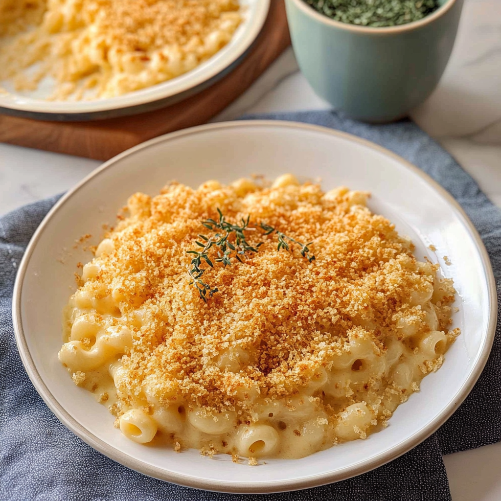 Recipe preparation for No bake Stovetop Mac and Cheese with Crispy Panko