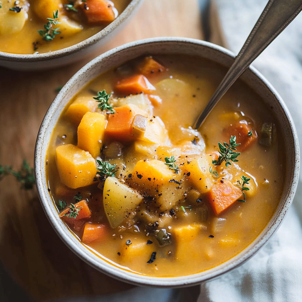 Recipe preparation for Rustic Roasted Winter Vegetable Chowder