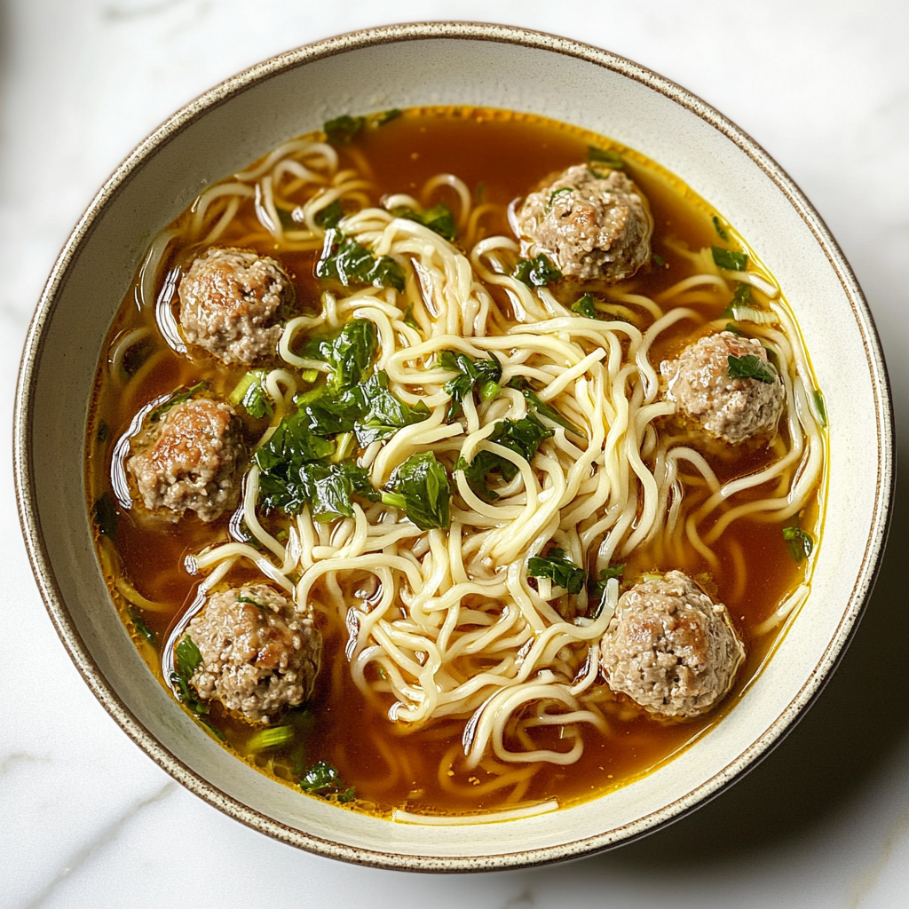 Recipe preparation for Easy Meatball Soup with noodles