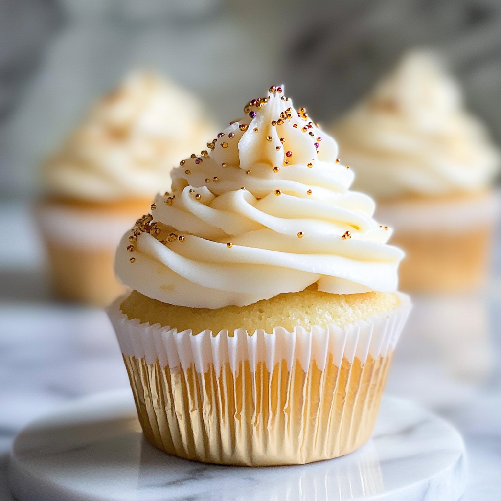 Recipe preparation for Winter Wonderland Vanilla Bean Cupcakes