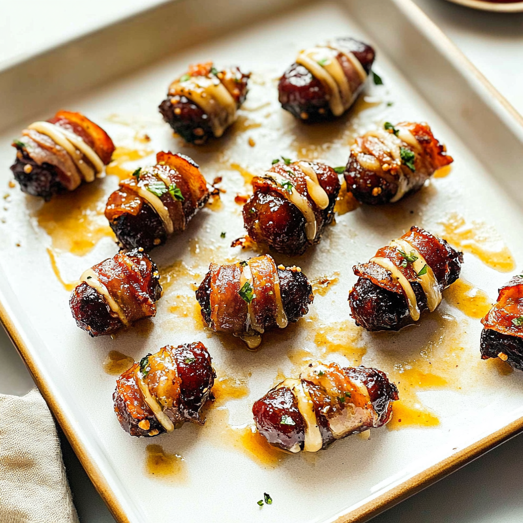 Recipe preparation for Bacon-Wrapped Dates Stuffed with Blue Cheese