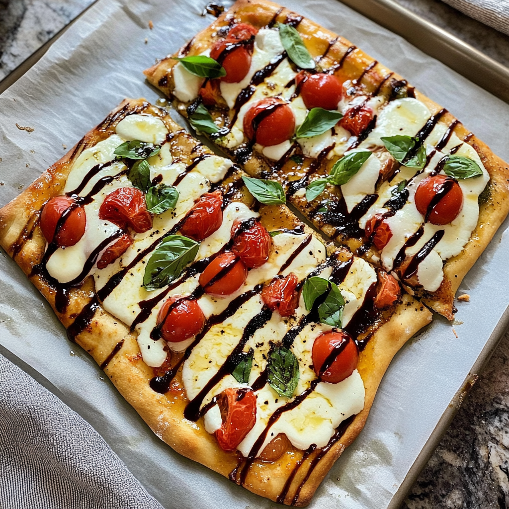 Recipe preparation for Caprese Flatbread with Balsamic Glaze