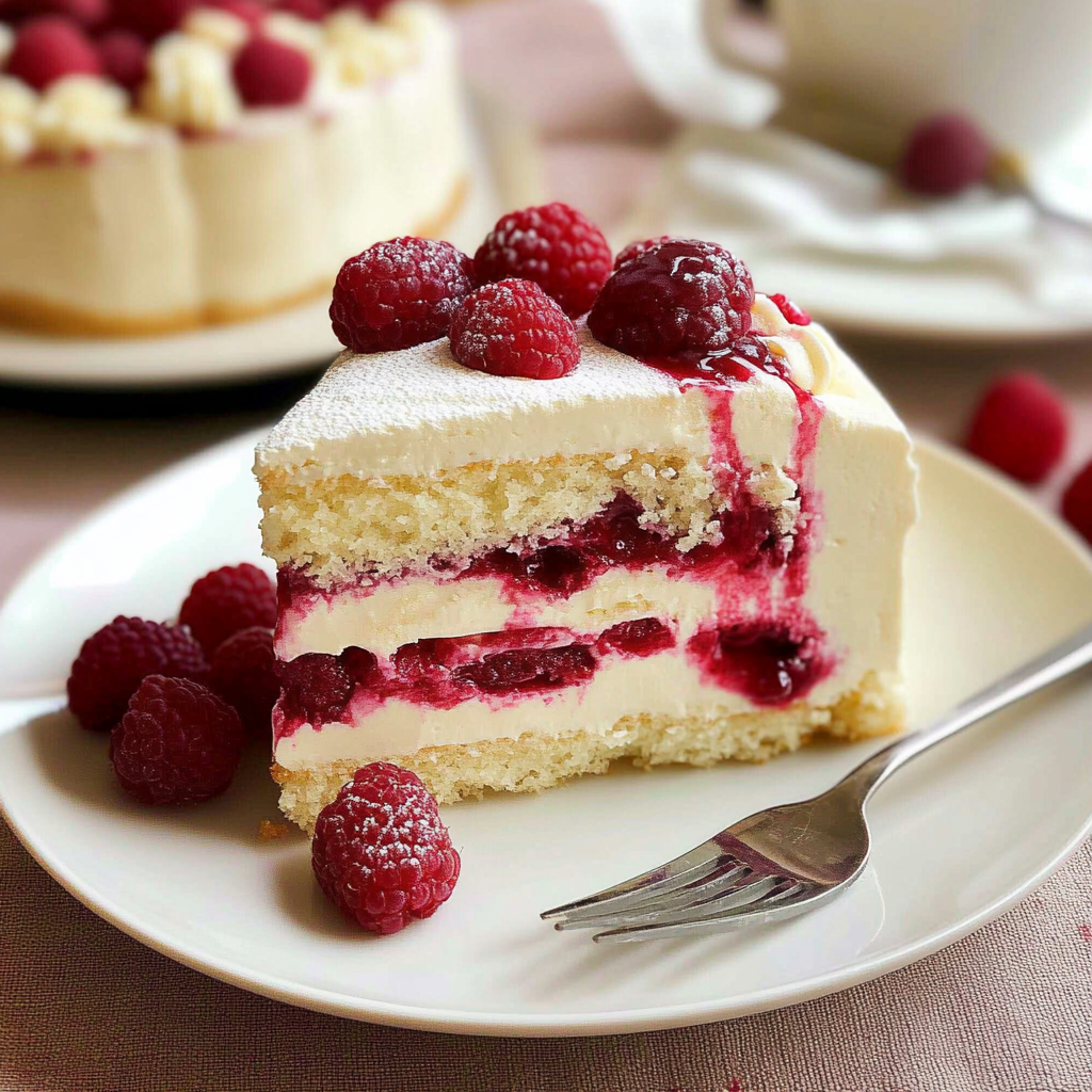 Recipe preparation for White Chocolate Raspberry Dream Cake