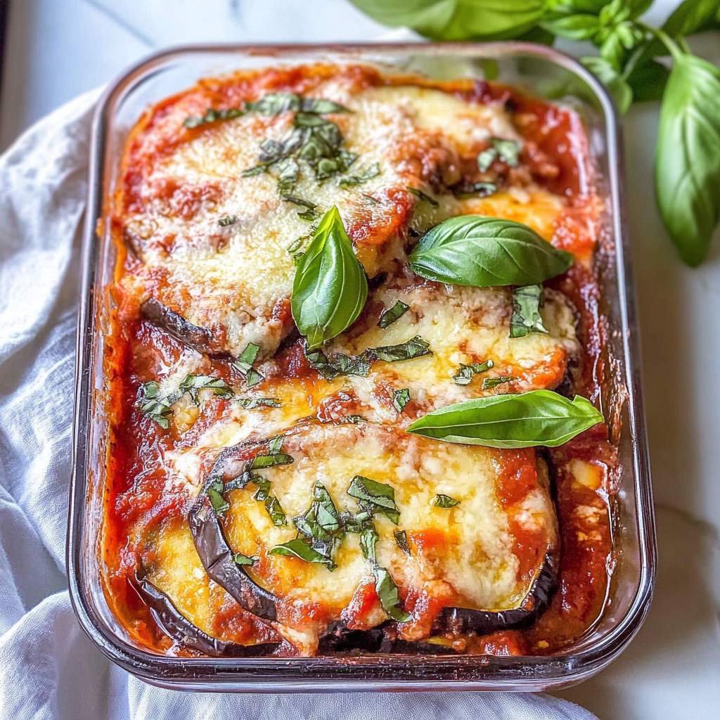 Recipe preparation for Eggplant Parmesan with Fresh Mozzarella