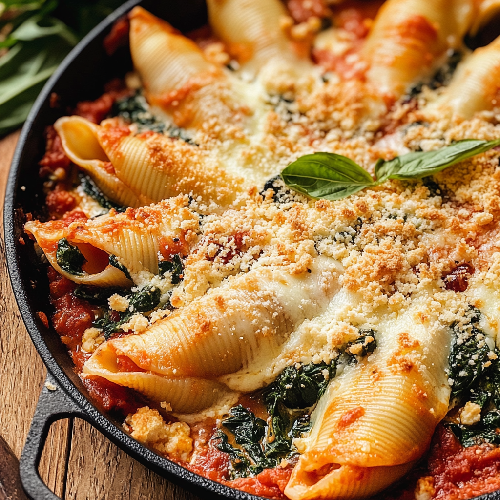 Recipe preparation for Spinach and Ricotta Stuffed Shells with Marinara