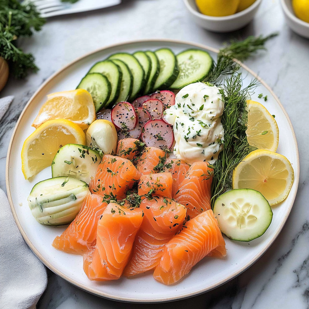 Recipe preparation for Smoked Salmon Platter with Lemon Herb Aioli