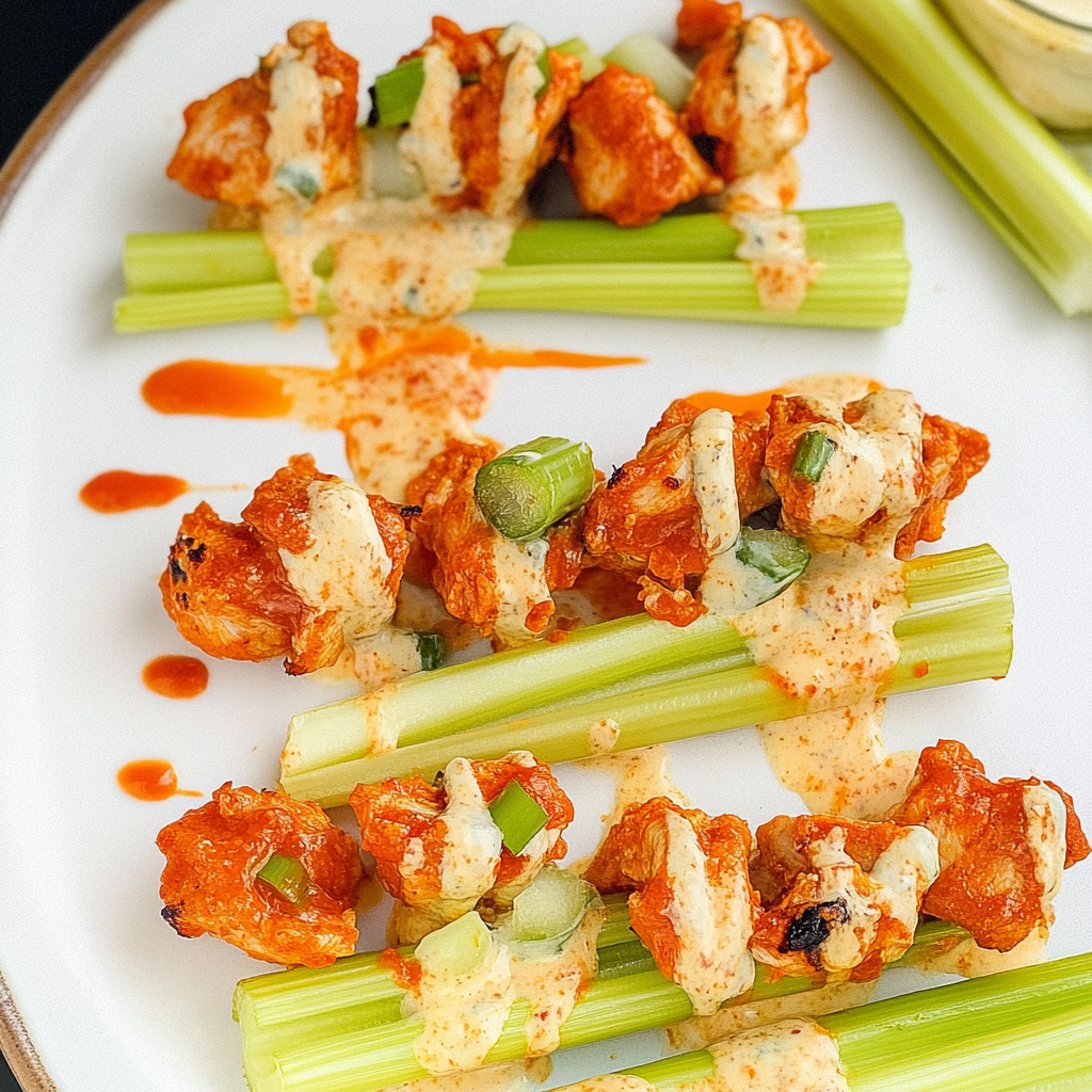 Recipe preparation for Buffalo Chicken Celery Sticks with Blue Cheese