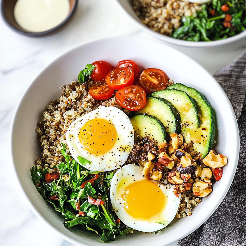 Recipe preparation for Breakfast Grain Bowl with Quinoa, Egg, and Spinach