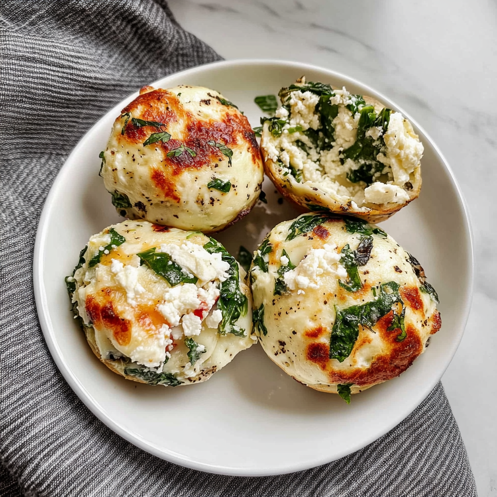 Recipe preparation for Mediterranean Egg White Bites with Spinach and Feta