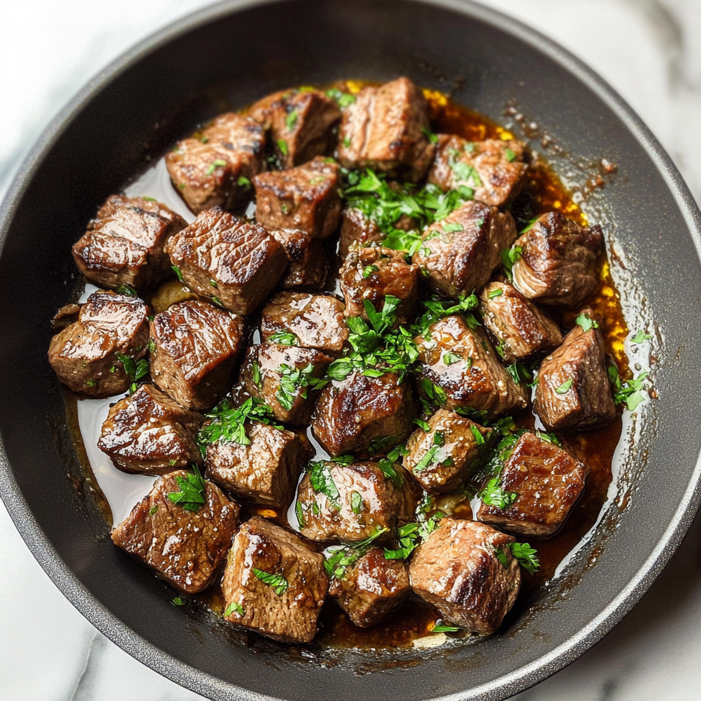 Recipe preparation for garlic butter steak bites