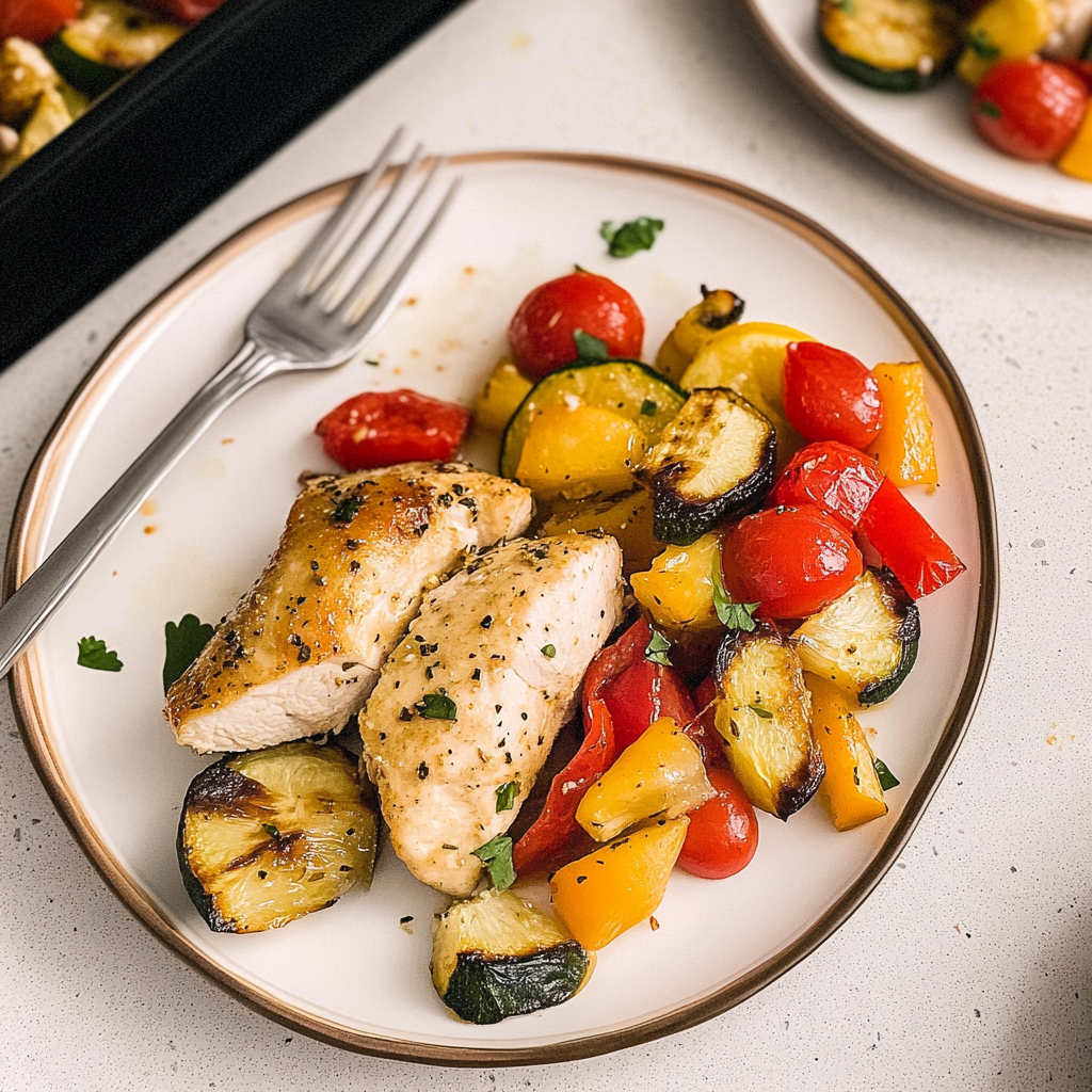 Recipe preparation for Sheet Pan Lemon-Tahini Chicken with Roasted Vegetables