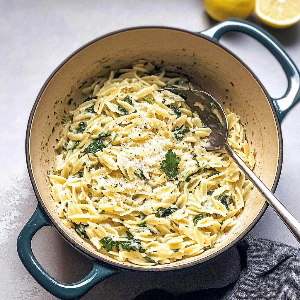 Recipe preparation for Instant Pot Parmesan Orzo with Spinach