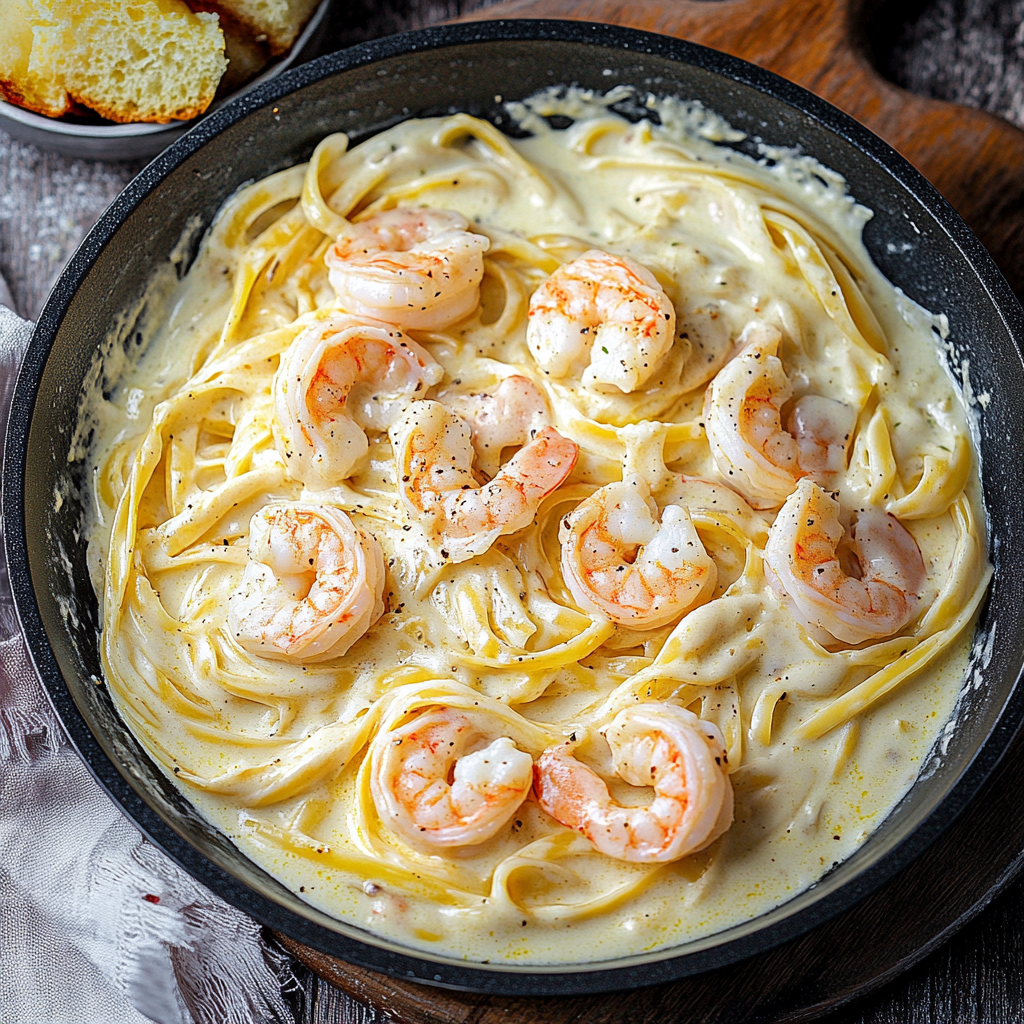 Recipe preparation for 30-Minute Shrimp Alfredo Skillet