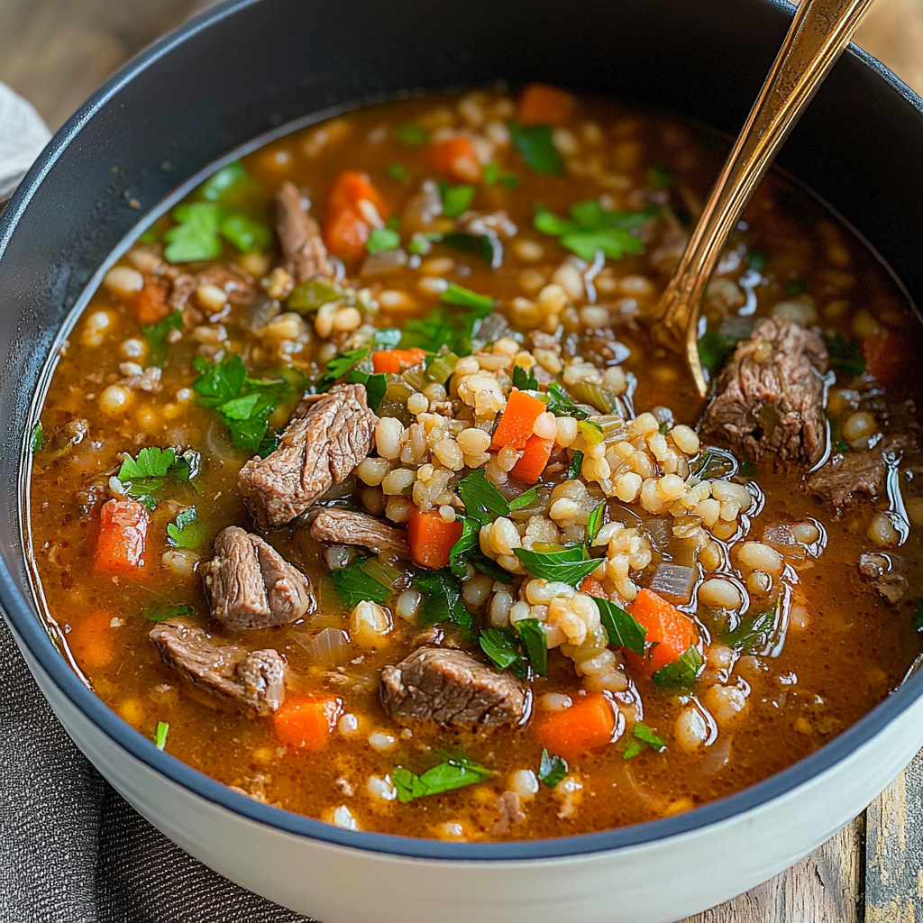 Recipe preparation for Old-Fashioned Beef Barley Soup