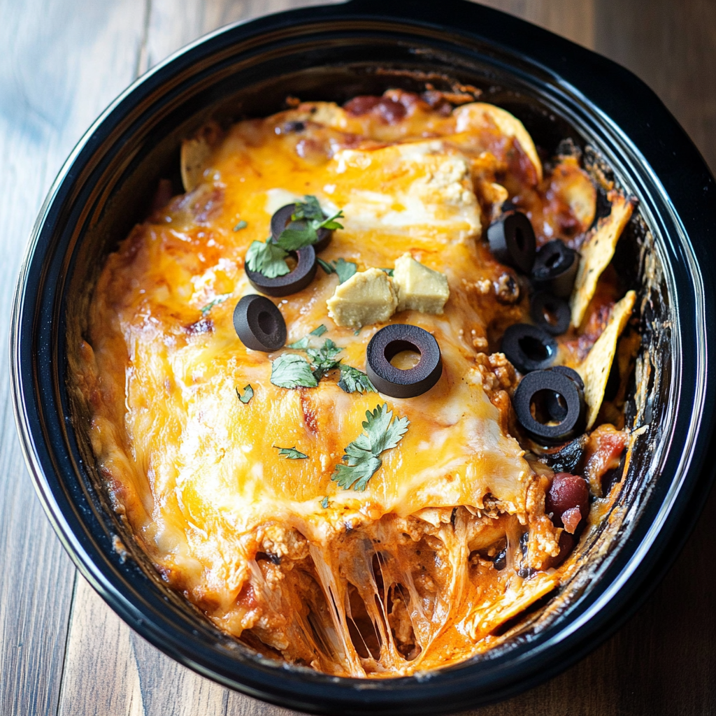 Recipe preparation for slow cooker chicken enchilada casserole