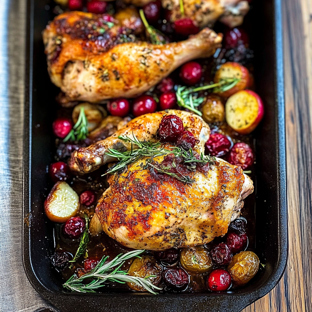 Recipe preparation for Festive Sheet Pan Roasted Chicken + Cranberries