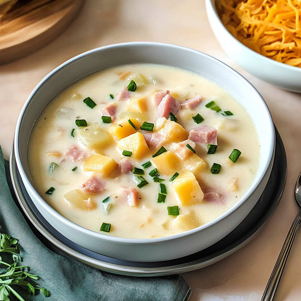 Recipe preparation for Slow Cooker Creamy Potato and Ham Soup