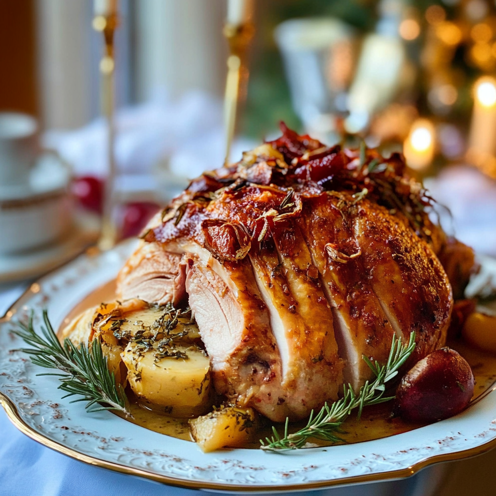 Recipe preparation for Roast turkey crown with herb butter