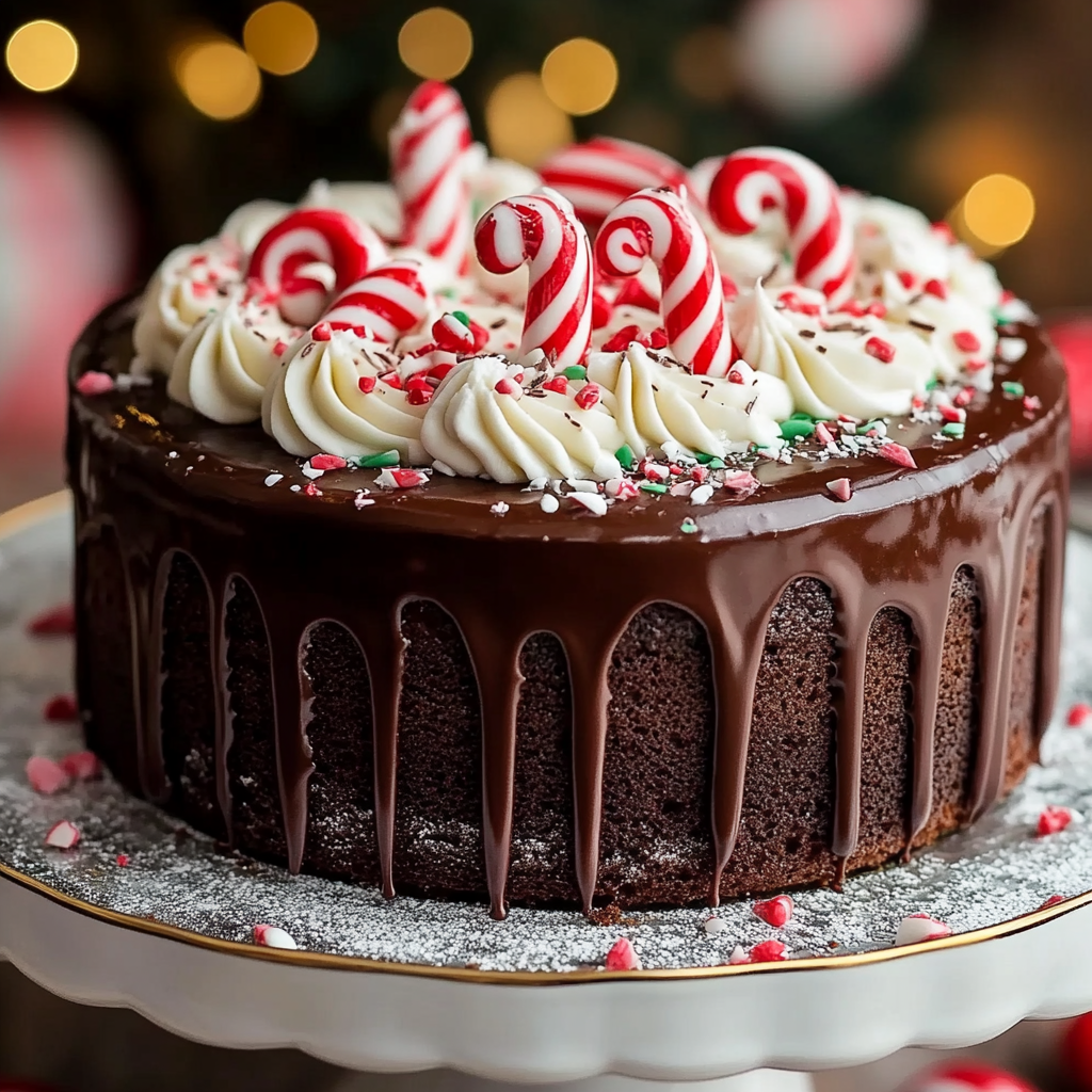 Recipe preparation for Candy Cane Chocolate Cake