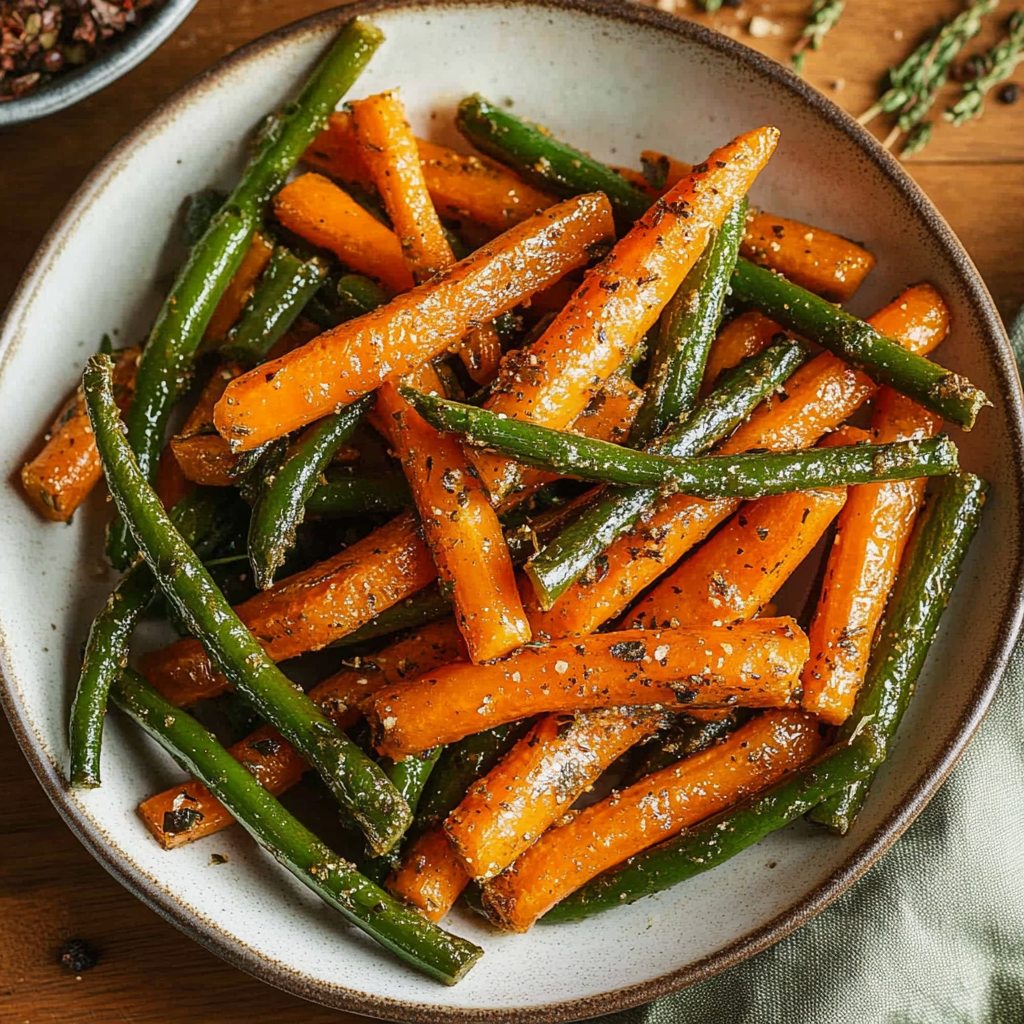 Recipe preparation for roasted carrots and green beans