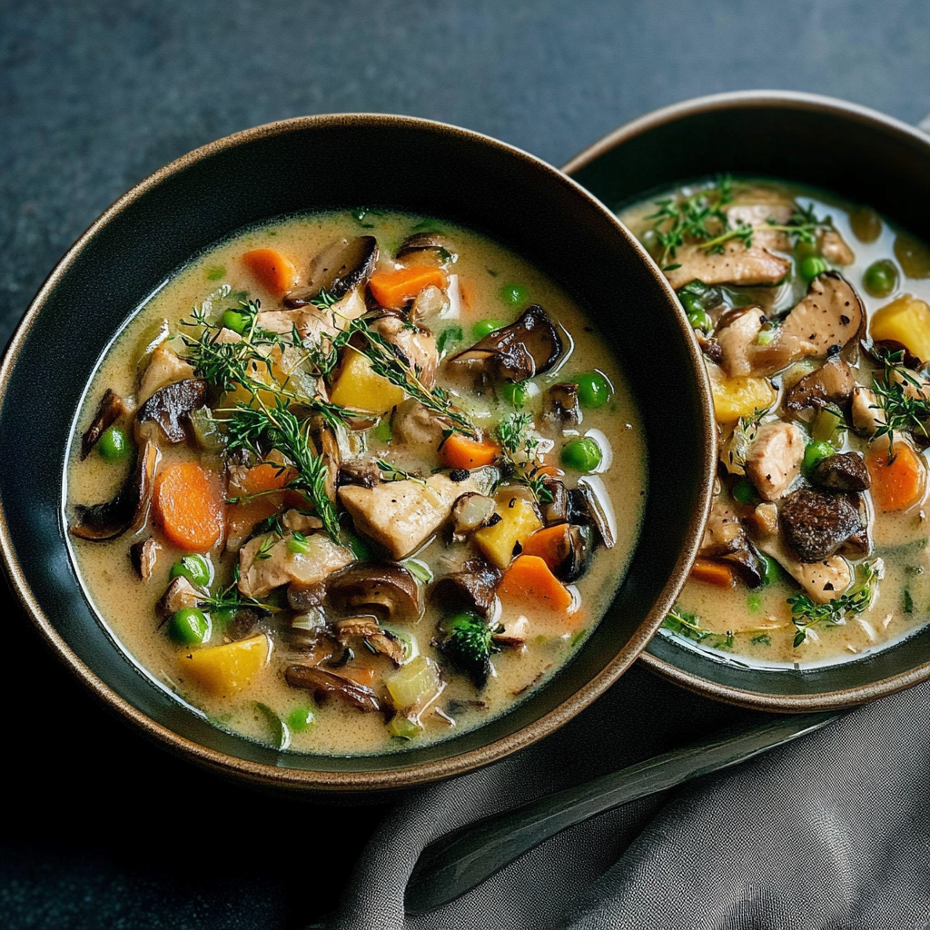 Recipe preparation for Slow Cooker Creamy Turkey and Wild Mushroom Stew