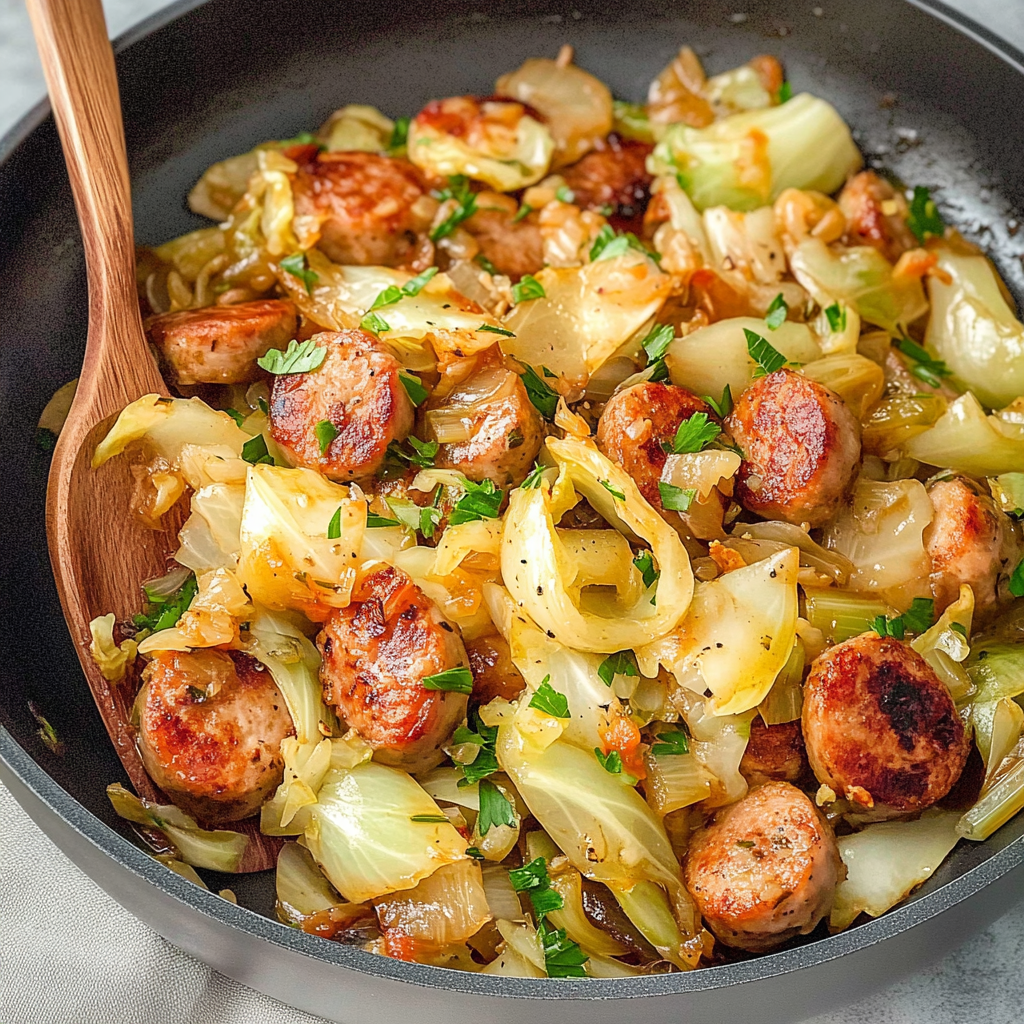 Recipe preparation for 30-Minute Spicy Sausage and Cabbage Stir-Fry