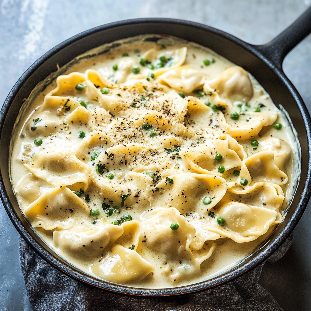 Recipe preparation for 30-Minute Creamy Garlic and Herb Skillet Tortellini