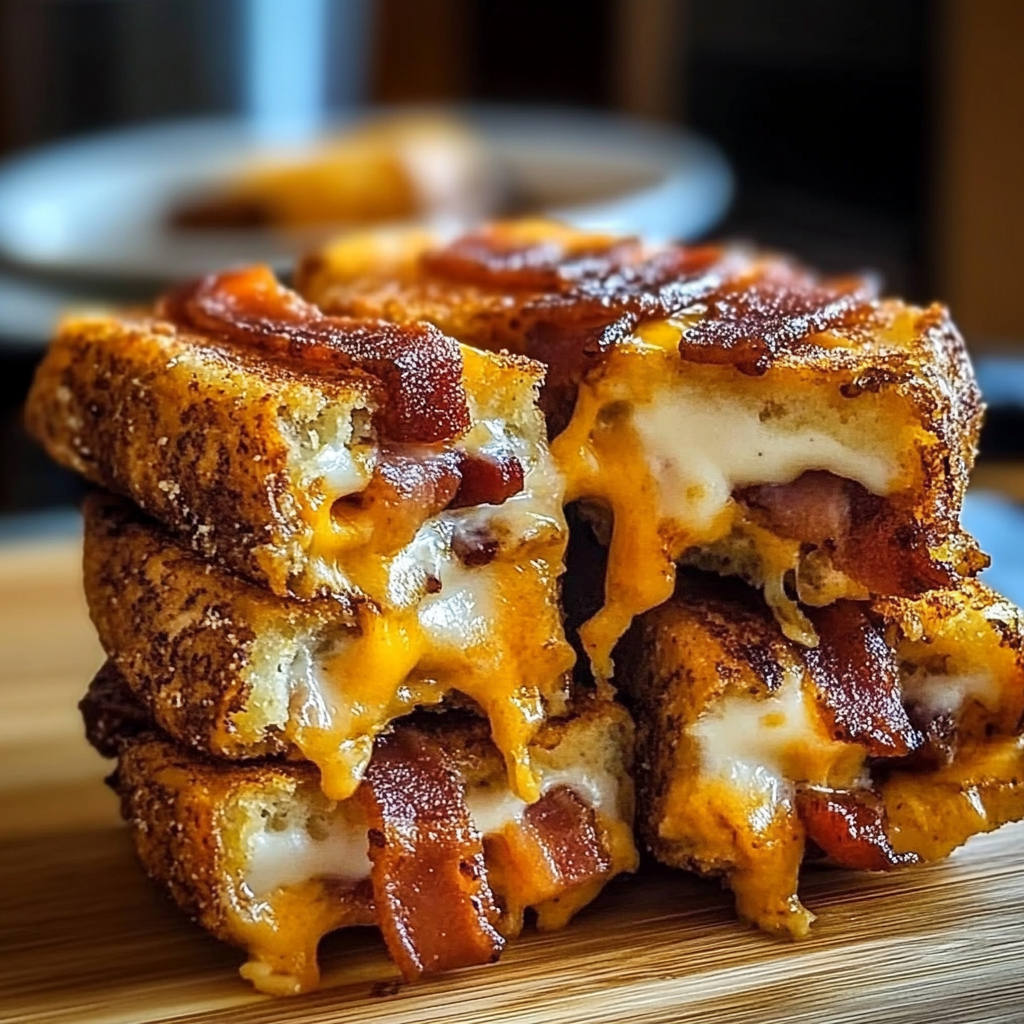 Recipe preparation for Bacon Wrapped Grilled Cheese Fingers