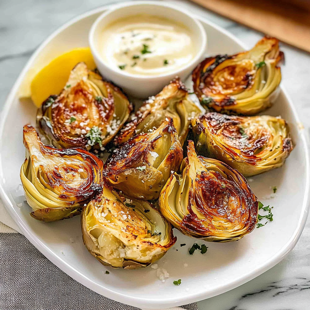 Recipe preparation for Crispy Air-Fried Artichoke Hearts with Lemon Aioli