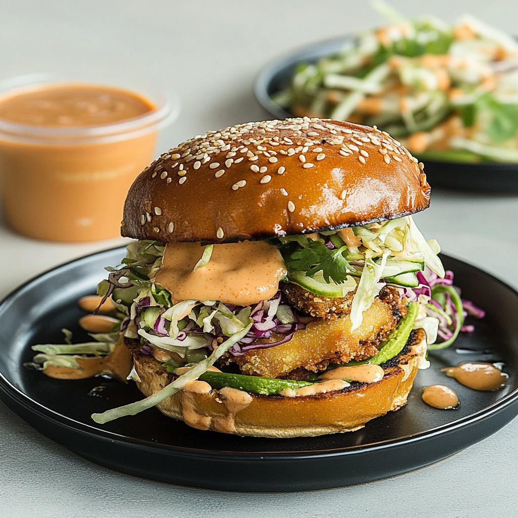 Recipe preparation for Crispy Tofu & Edamame Smash Burgers with Ginger Slaw