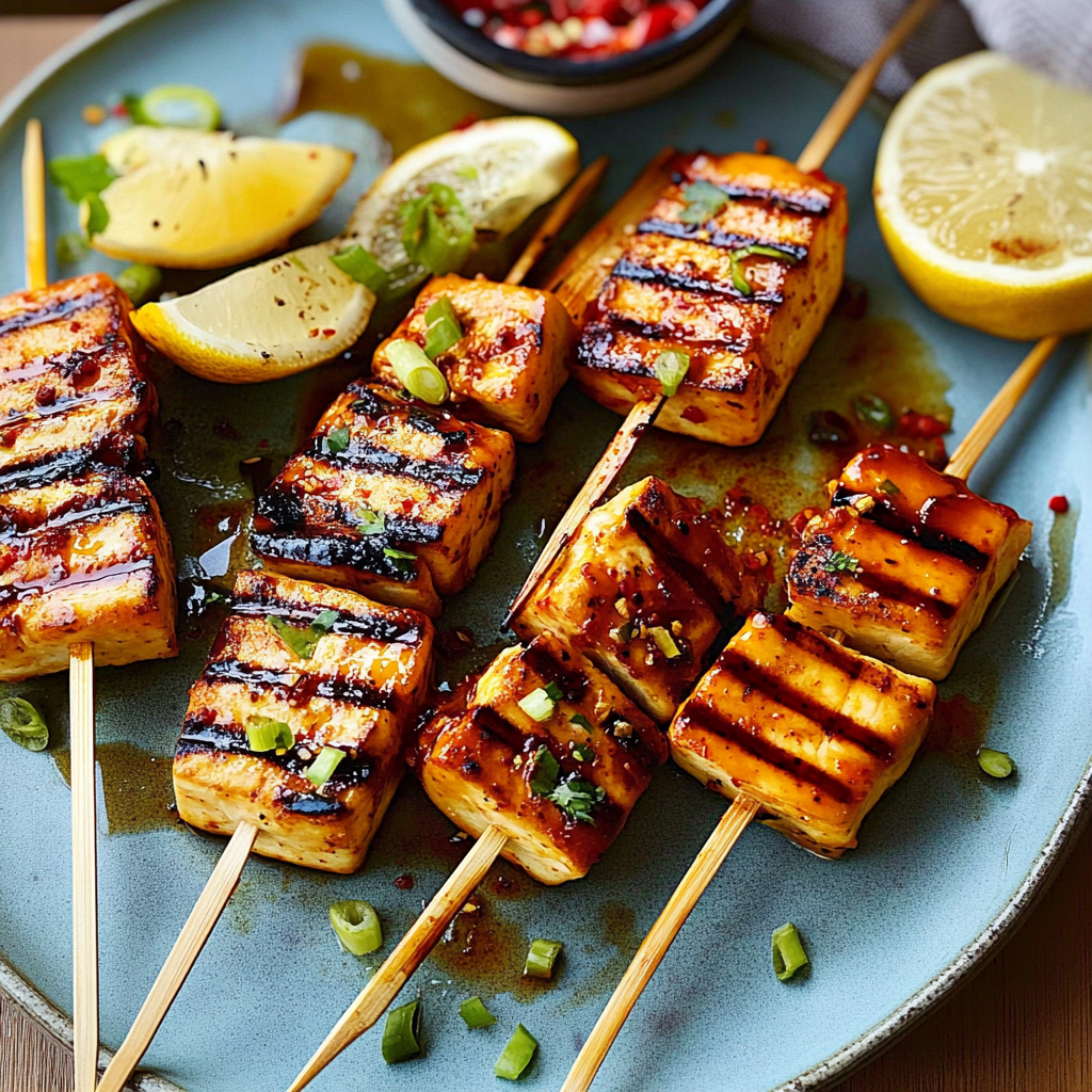 Recipe preparation for Honey-Chili Glazed Halloumi Skewers