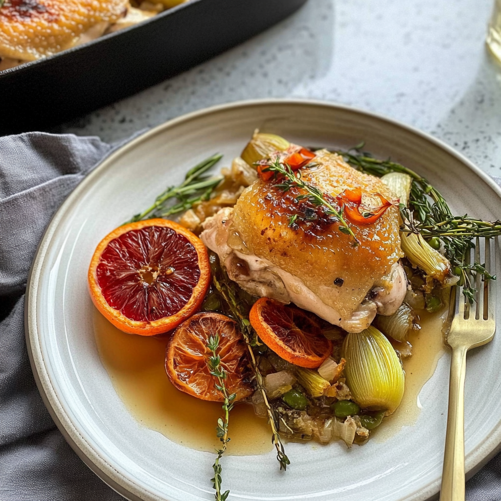 Recipe preparation for Roasted Chicken with Blood Orange & Fennel