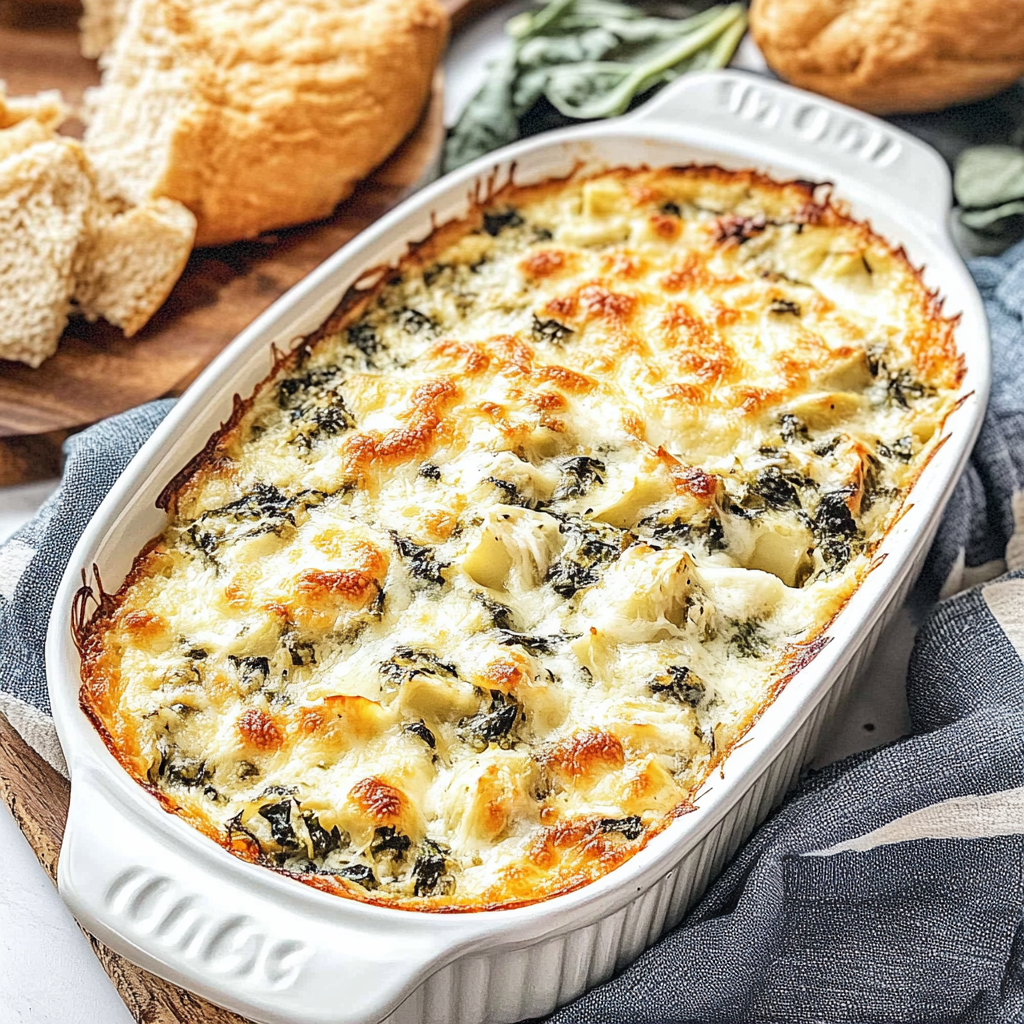 Recipe preparation for Cheesy Spinach Artichoke Dip